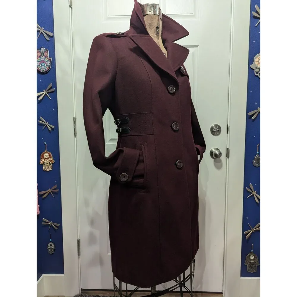 Kenneth Cole Women’s 10 Long Wool Dress Coat A-Line Fit & Flare Buckle Detail Me